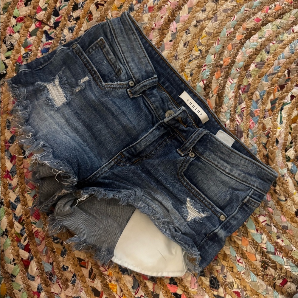 Eunina Distressed Blue Denim Shorts